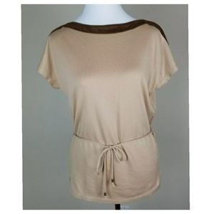 RALPH LAUREN| Moleskin Trim Belted Knit Top